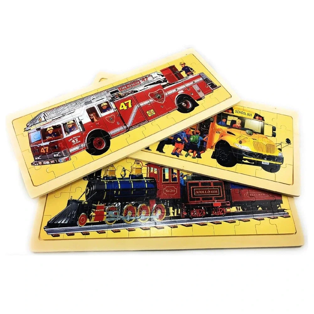 Matty's Toy Stop‎ Wooden Puzzles Gift Set Bundle 3 Pack Fire Truck Train Bus